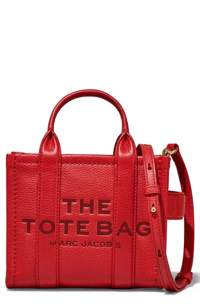 Shop Marc Jacobs The Leather Mini Tote Bag In True Red