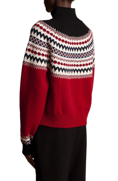 Shop Khaite Denali Fair Isle Cashmere Turtleneck Sweater In Red Multi