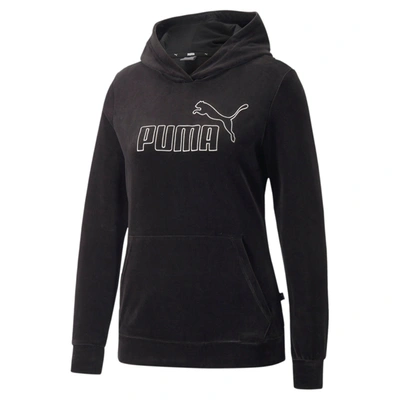 Shop Puma Women's Essentials+ Velour Hoodie In Black