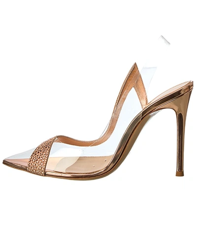 Shop Gianvito Rossi Hortensia 105 Suede & Vinyl Slingback Pump In Gold