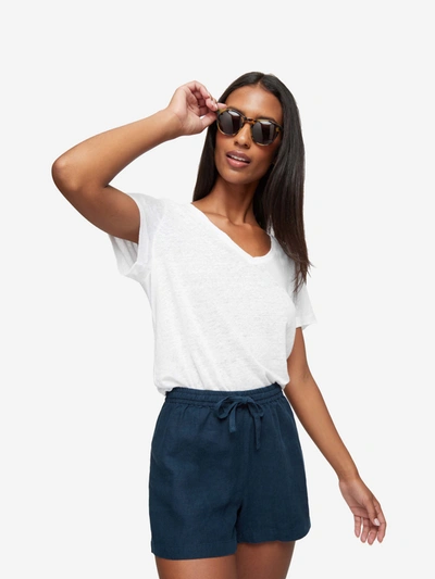 Derek Rose Womens Navy Vienna Mid-rise Linen Pyjama Shorts In Navy