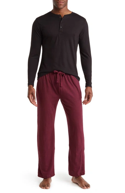 Shop Sleephero Knit Pajamas In Black With Burgundy