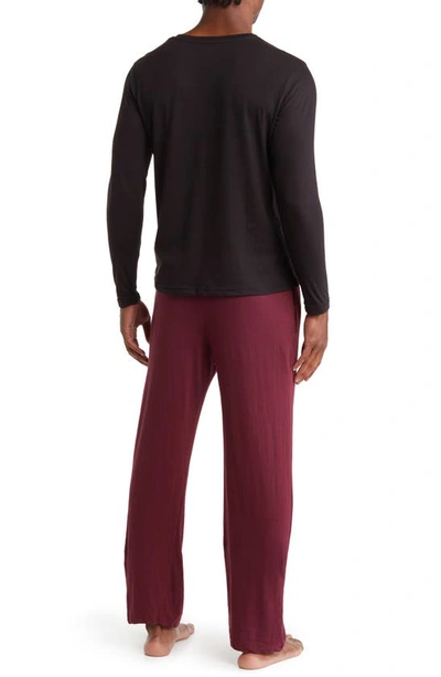 Shop Sleephero Knit Pajamas In Black With Burgundy