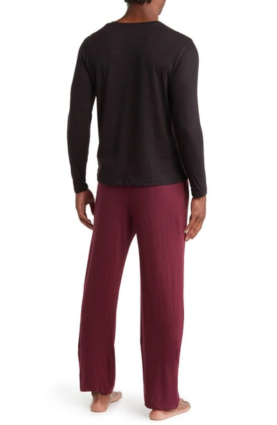Sleephero Knit Pajamas In Black With Burgundy