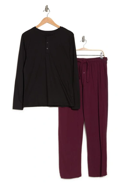 Shop Sleephero Knit Pajamas In Black With Burgundy