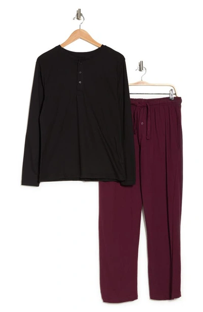 Sleephero Knit Pajamas In Black With Burgundy