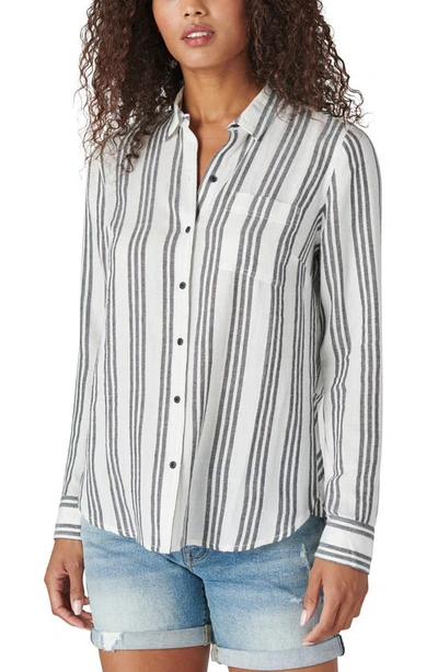 Shop Lucky Brand Stripe Woven Button-down Shirt In Black Stripe