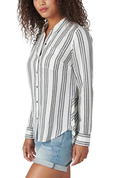 Lucky Brand Stripe Woven Button-down Shirt In Black Stripe