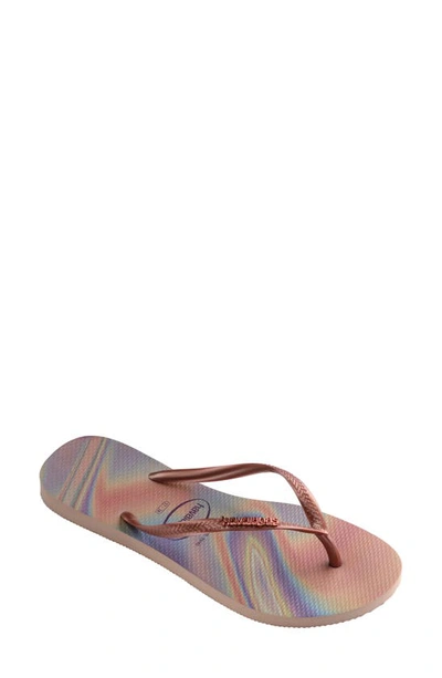 Shop Havaianas Slim Iridescent Flip Flop In Rose Gold Ph