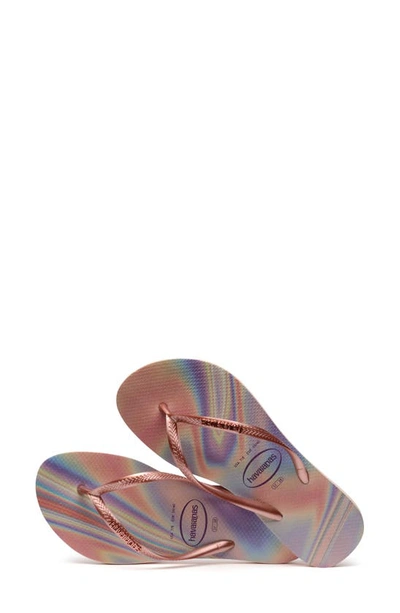 Shop Havaianas Slim Iridescent Flip Flop In Rose Gold Ph