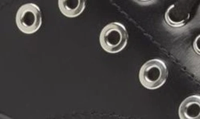 Shop Alexander Mcqueen Stacked Sole Grommet Detail Derby In Black/ Silver