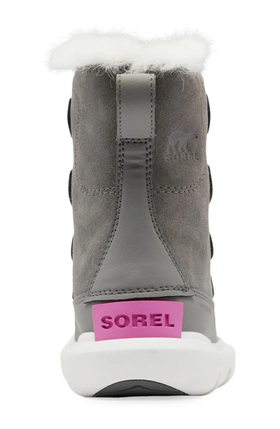 Shop Sorel Kids' Explorer Waterproof Boot With Faux Fur Trim In Quarry/ Bright Lavender