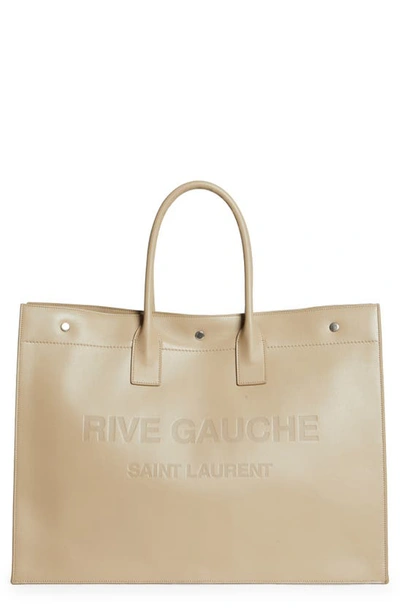 Shop Saint Laurent Large Rive Gauche Leather Tote In Sea Salt