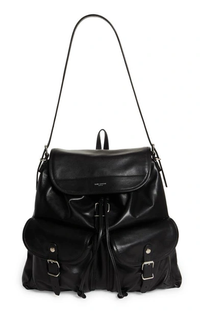 Shop Saint Laurent Calfskin Backpack Shoulder Bag In Nero