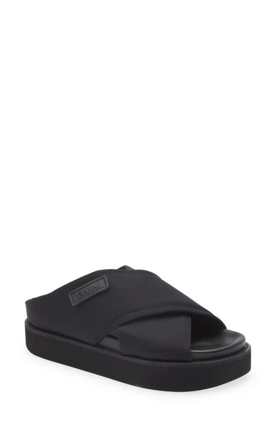 Shop Ganni Crisscross Slide Sandal In Black