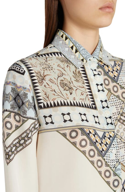 Shop Etro Rose Mixed Print Silk Button-up Blouse In Blue