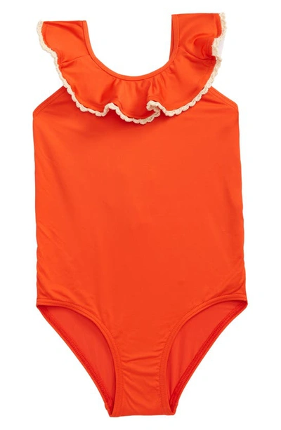Shop Zimmermann Kids' Tiggy Flutter Neck One-piece Swimsuit In Orange
