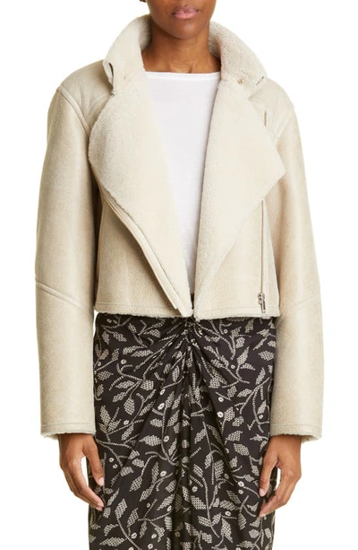 Shop Isabel Marant Étoile Apstya Genuine Shearling Moto Jacket In Chalk