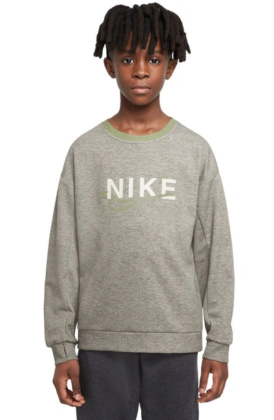 Shop Nike Kids' Dri-fit Crewneck Sweatshirt In Rough Green/ Alligator