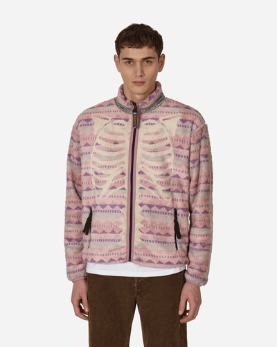 Shop Kapital Ashland Stripe And Bone Fleece Zip Jacket In Pink
