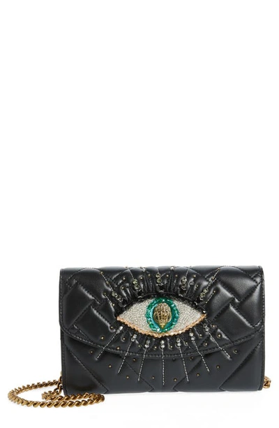 Shop Kurt Geiger London Kensington Eye Quilted Leather Wallet On A Chain In Black