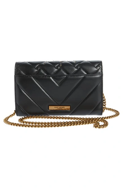 Shop Kurt Geiger Kensington Eye Quilted Leather Wallet On A Chain In Black