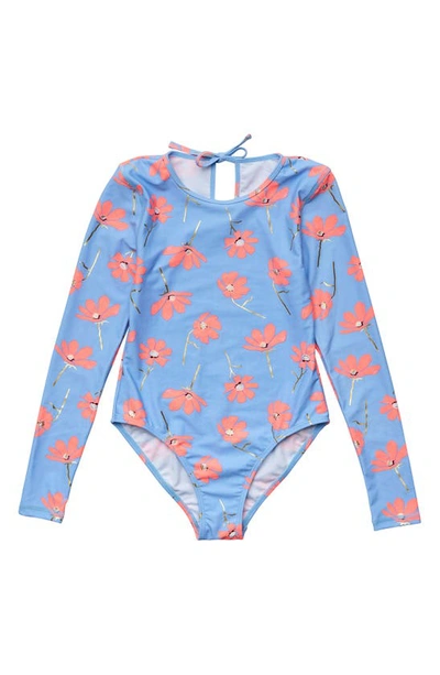 Shop Snapper Rock Kids' Beach Bloom Long Sleeve One-piece Swimsuit In Blue