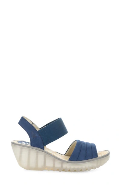 Shop Fly London Yiko Platform Wedge Sandal In 002 Blue Cupido