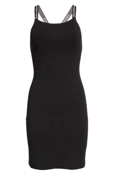 Shop Alexander Wang Logo Jacquard Strap Body-con Knit Tank Dress In Black