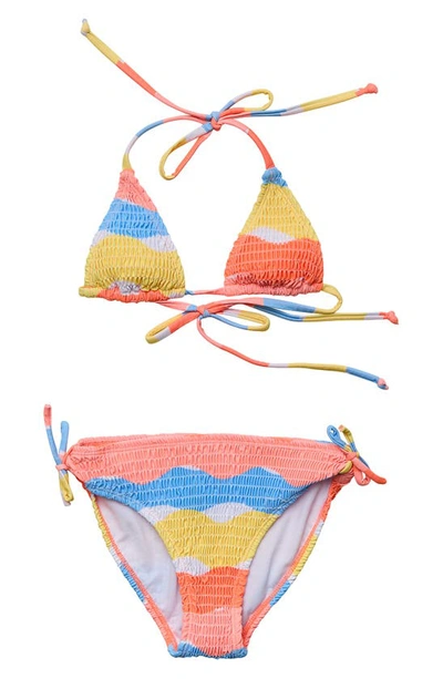 Shop Snapper Rock Kids' Good Vibes Stripe Smocked Two-piece Swimsuit In Mutli