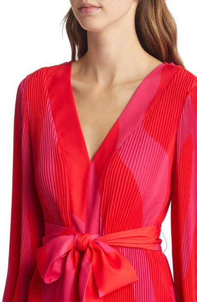 Shop Milly Liv Zebra Print Plissé Long Sleeve Dress In  Pink Multi