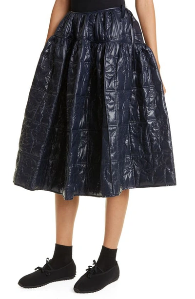 Shop Cecilie Bahnsen Rosie Floral Quilted Midi Skirt In Navy Blue
