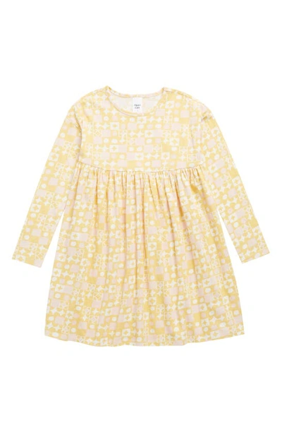 Shop Open Edit Kids' Bold Long Sleeve Dress In Yellow Silk Star Boxes