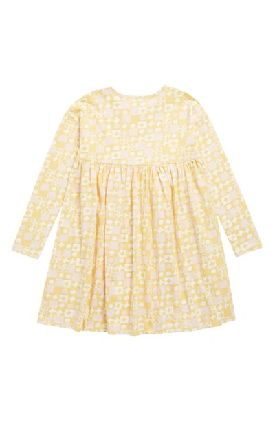 Shop Open Edit Kids' Bold Long Sleeve Dress In Yellow Silk Star Boxes