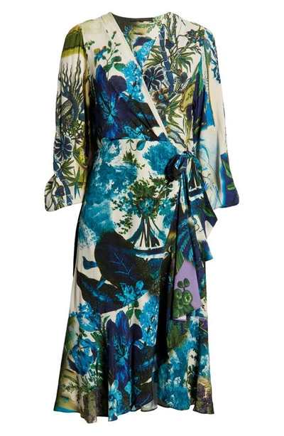 Shop Kobi Halperin Zuri Floral Long Sleeve Wrap Dress In Blue/ White Multi