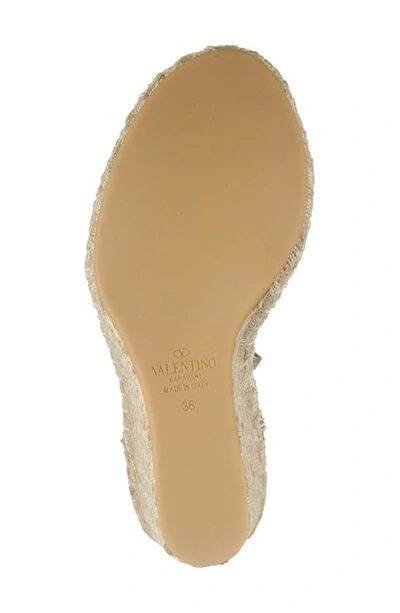 Shop Valentino Rockstud Espadrille Wedge Sandal In 48l Selleria/ Naturale