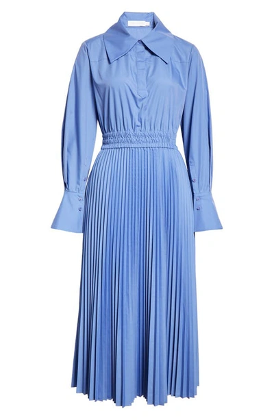 Shop Jonathan Simkhai Hydrangea Pleated Long Sleeve Poplin Midi Dress