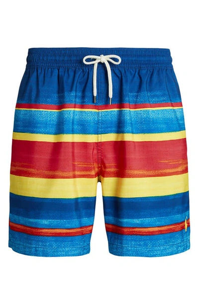 Shop Polo Ralph Lauren Traveler Stripe Recycled Polyester Shorts In Blue/ Yellow Electric Stripe