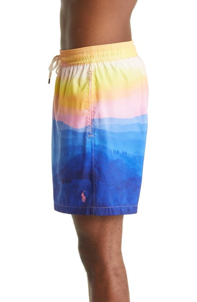 Shop Polo Ralph Lauren Traveler Sunset Print Swim Trunks In Ridgecrest Photo Print
