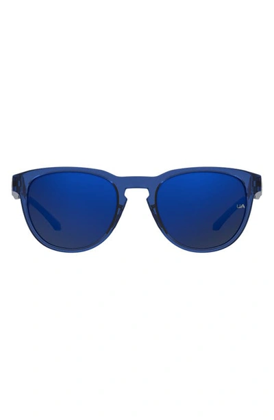 Shop Under Armour Skylar 53mm Round Sunglasses In Blue Crystal/ Blue Sky Mirror