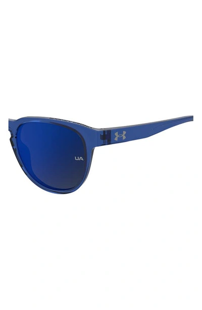 Shop Under Armour Skylar 53mm Round Sunglasses In Blue Crystal/ Blue Sky Mirror