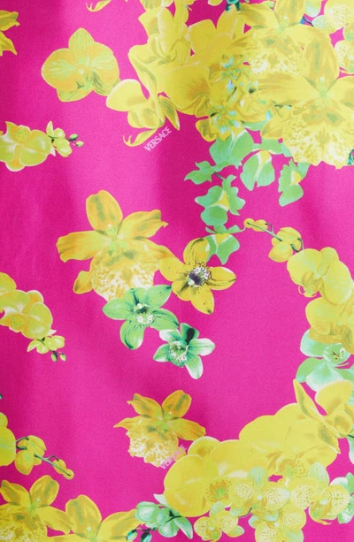 Shop Versace Orchid Print Silk Pajama Shirt In Fuxia/ Multicolor