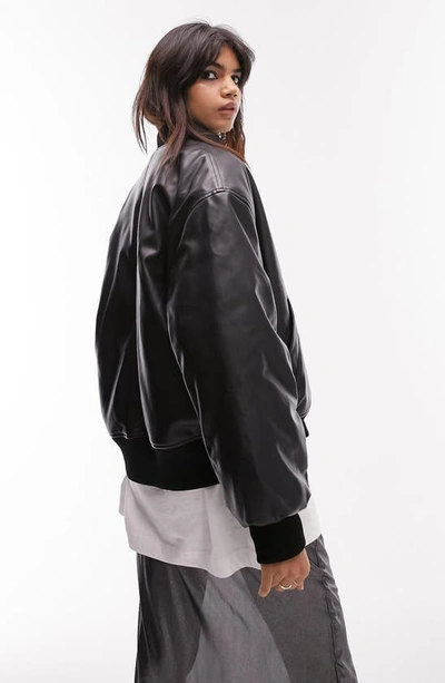 Shop Topshop Faux Leather Crop Bomber Jacket In Black
