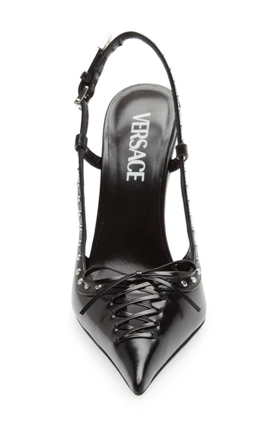 Shop Versace Lace-up Pointed Toe Slingback Pump In Black