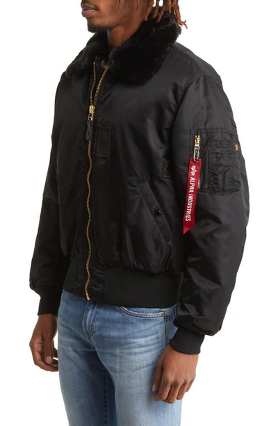 Shop Alpha Industries Alpha B-15 Water Resistant Flight Jacket With Removable Faux Fur Collar In Black