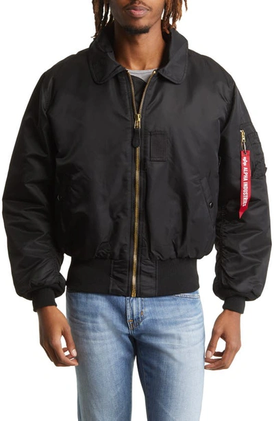 Shop Alpha Industries Alpha B-15 Water Resistant Flight Jacket With Removable Faux Fur Collar In Black