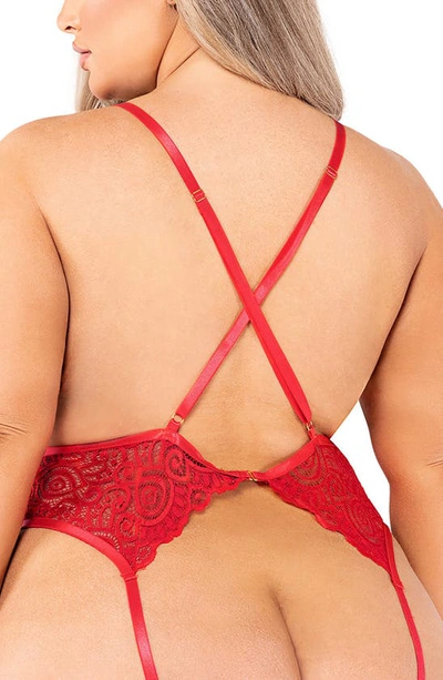 Shop Roma Confidential Lace Crotchless Teddy In Red