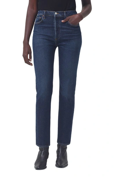 Shop Agolde Riley High Waist Ankle Straight Leg Jeans In Divided