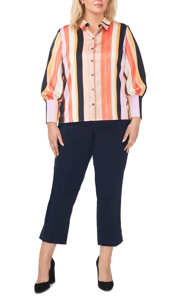 Shop Halogen Stripe Button-up Shirt In Sunset Stripe Orange