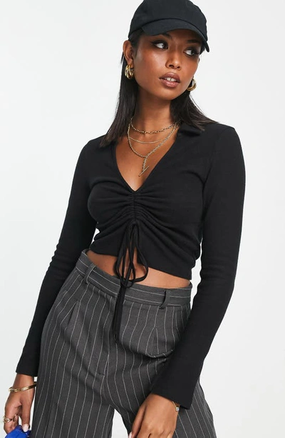 Asos Design Ruched Crop Top In Black
